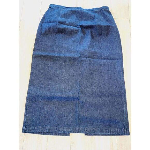 Chico’s Design 3 Denim Skirt Maxi XL Blue Jean Zip Cotton Long Slit Vintage - Picture 1 of 6